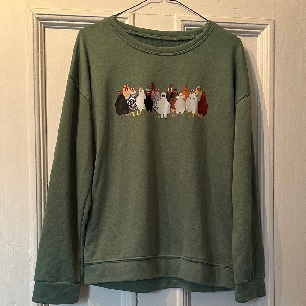 Green Chicken Print Sweatshirt